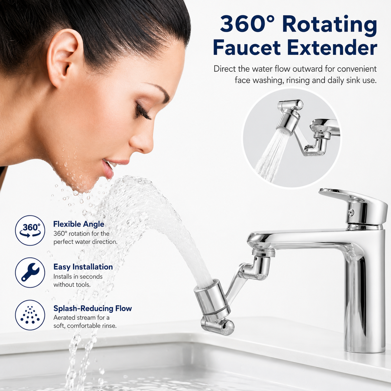 360 Degree Rotating Faucet Extender - Aquelix Sink Accessories manufacturer