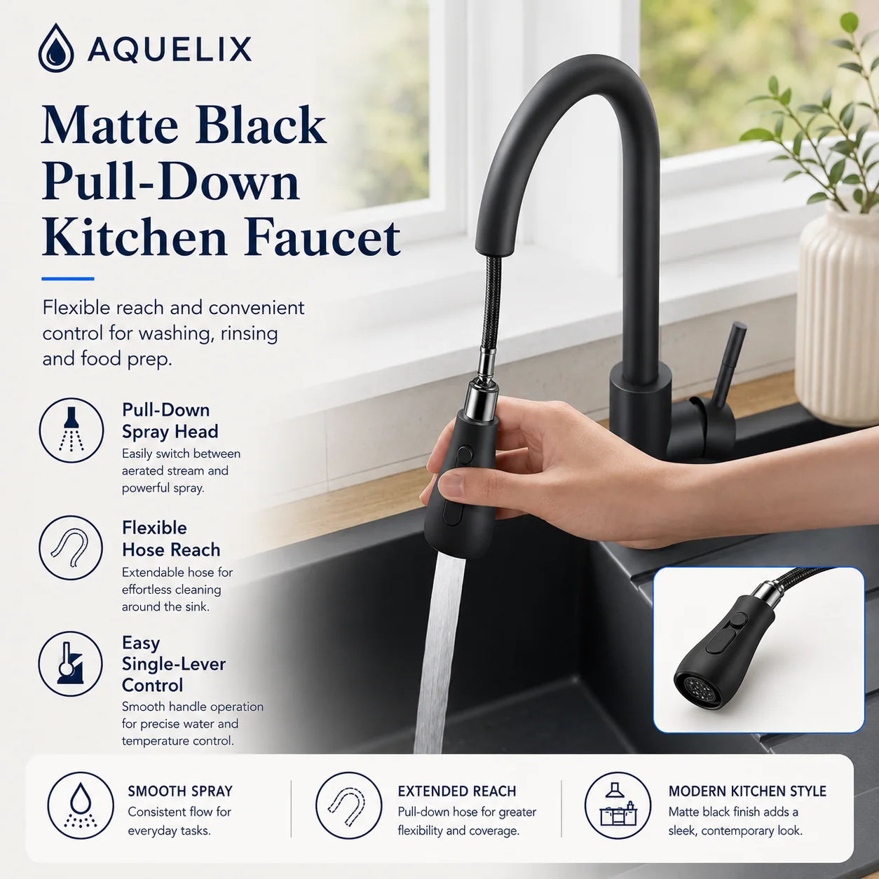 Matte Black Pull-Down Kitchen Faucet