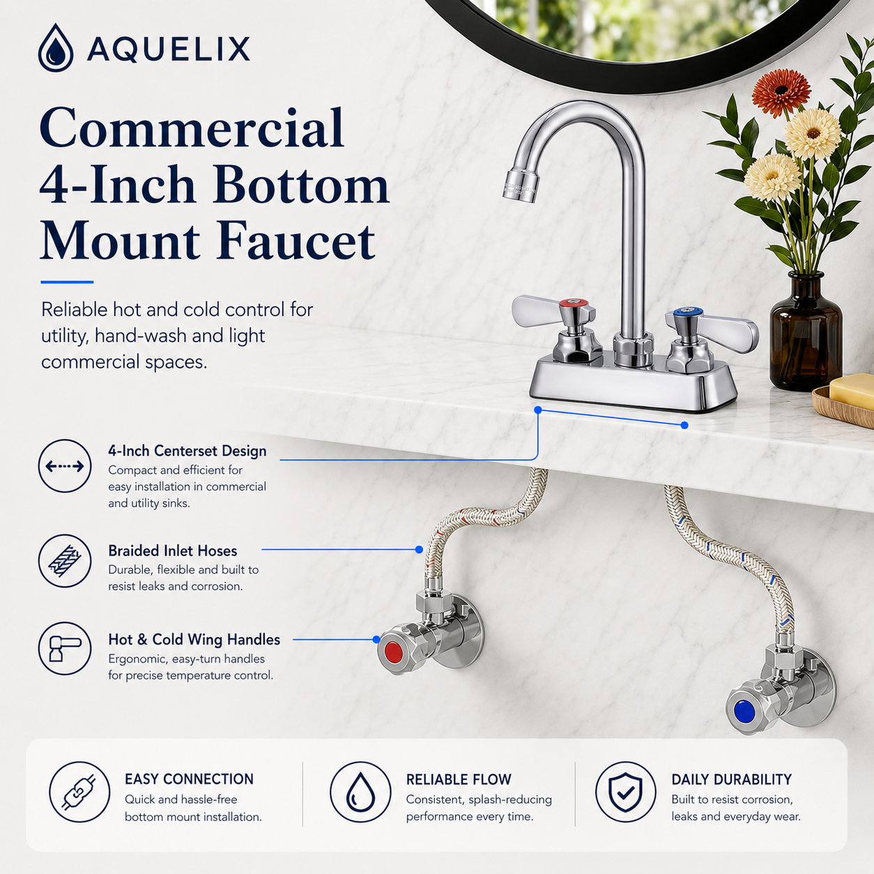 Commercial 4-Inch Bathroom Mount Faucet