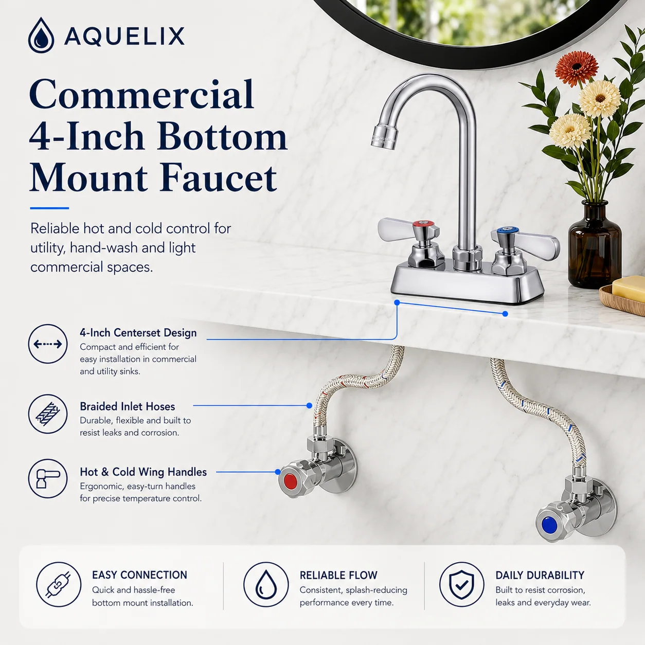 Commercial 4-Inch Bathroom Mount Faucet - commercial 4 inch bathroom faucet