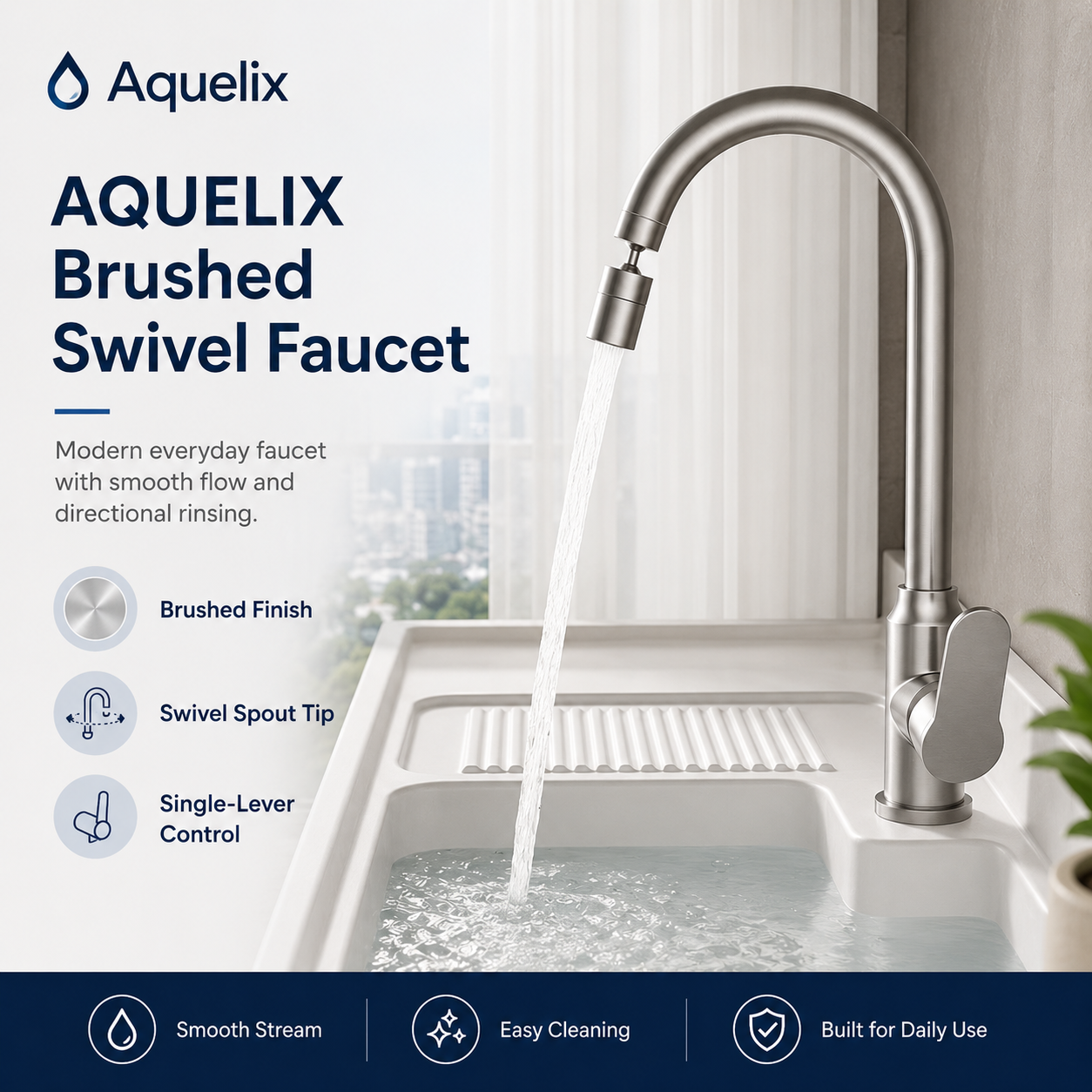Brushed Swivel Faucet - Aquelix Kitchen Faucets manufacturer