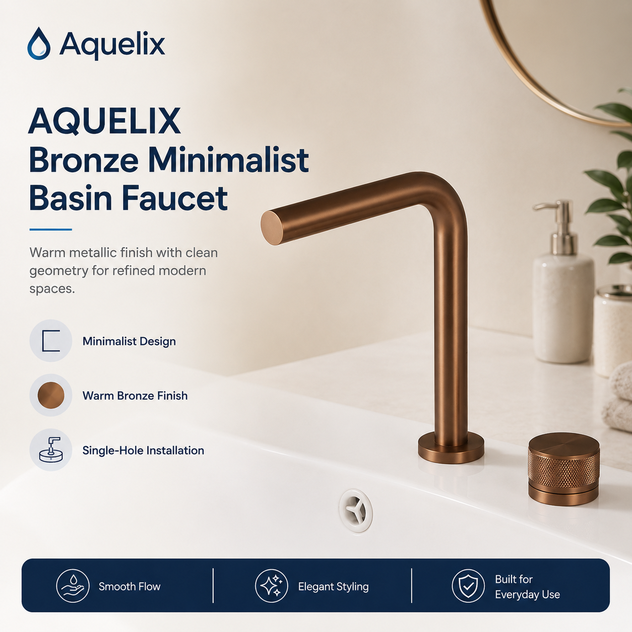 Bronze Minimalist Basin Faucet - Aquelix Bathroom Faucets manufacturer