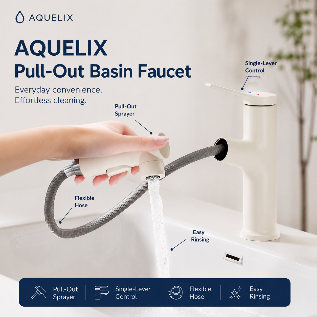 Pull-Out Basin Faucet - Aquelix Bathroom Faucets manufacturer