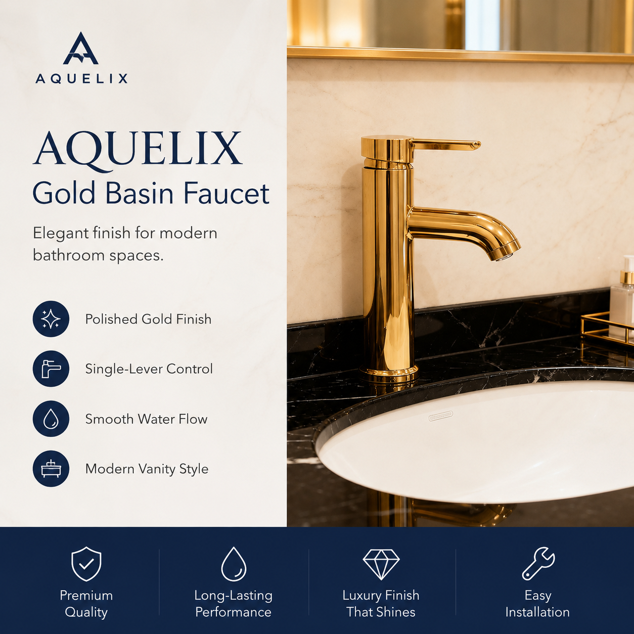 Gold Basin Faucet - Aquelix Bathroom Faucets manufacturer