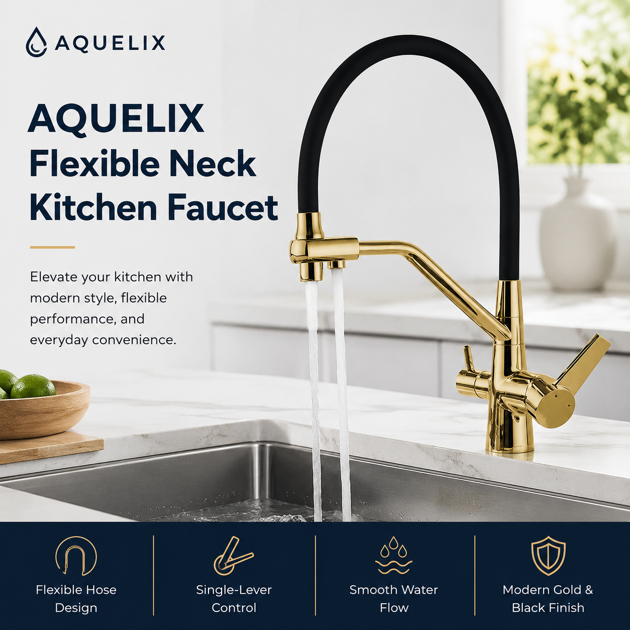 Flexible Neck Kitchen Faucet - Aquelix Kitchen Faucets manufacturer