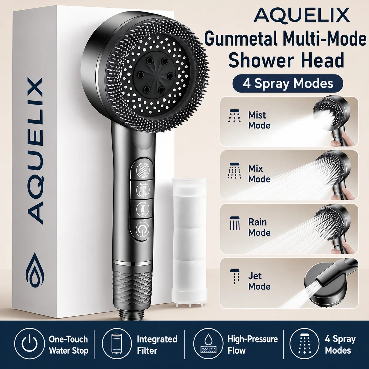Gunmetal Multi-Mode Shower Head - gunmetal multi mode shower head