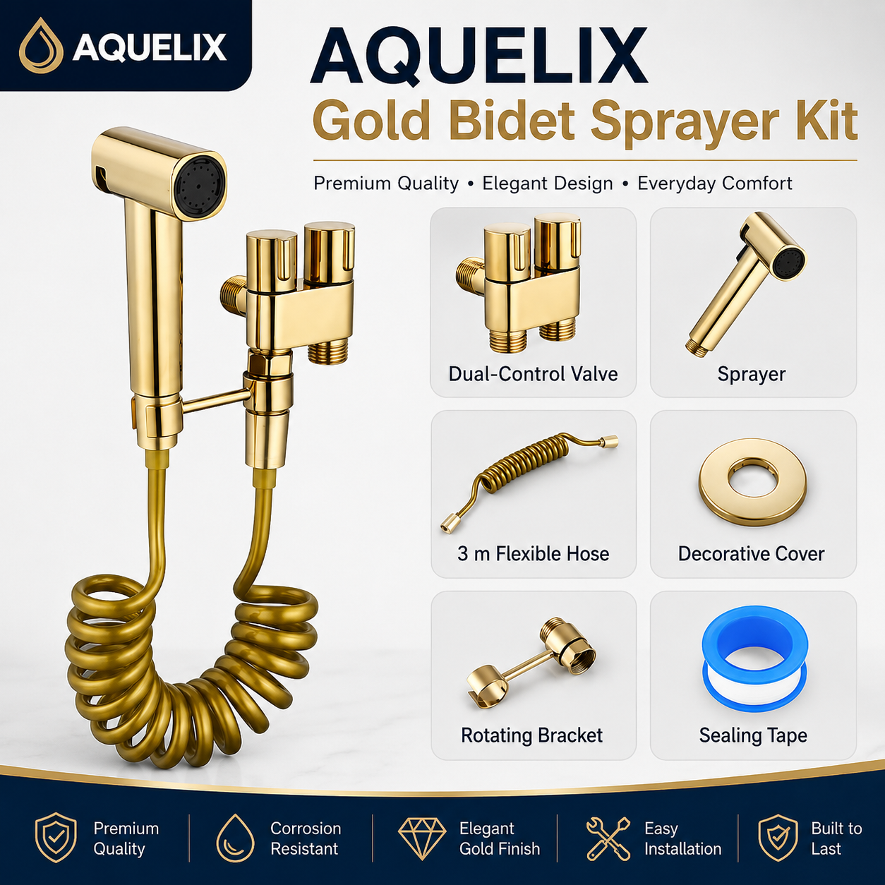 Gold Bidet Sprayer Kit - Aquelix Bidet Sprayers manufacturer