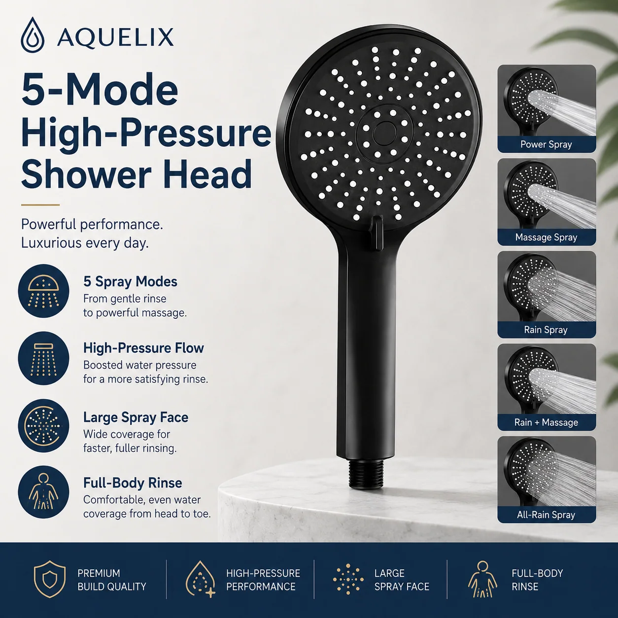 5-Mode High-Pressure Shower Head - 5 mode high pressure shower head