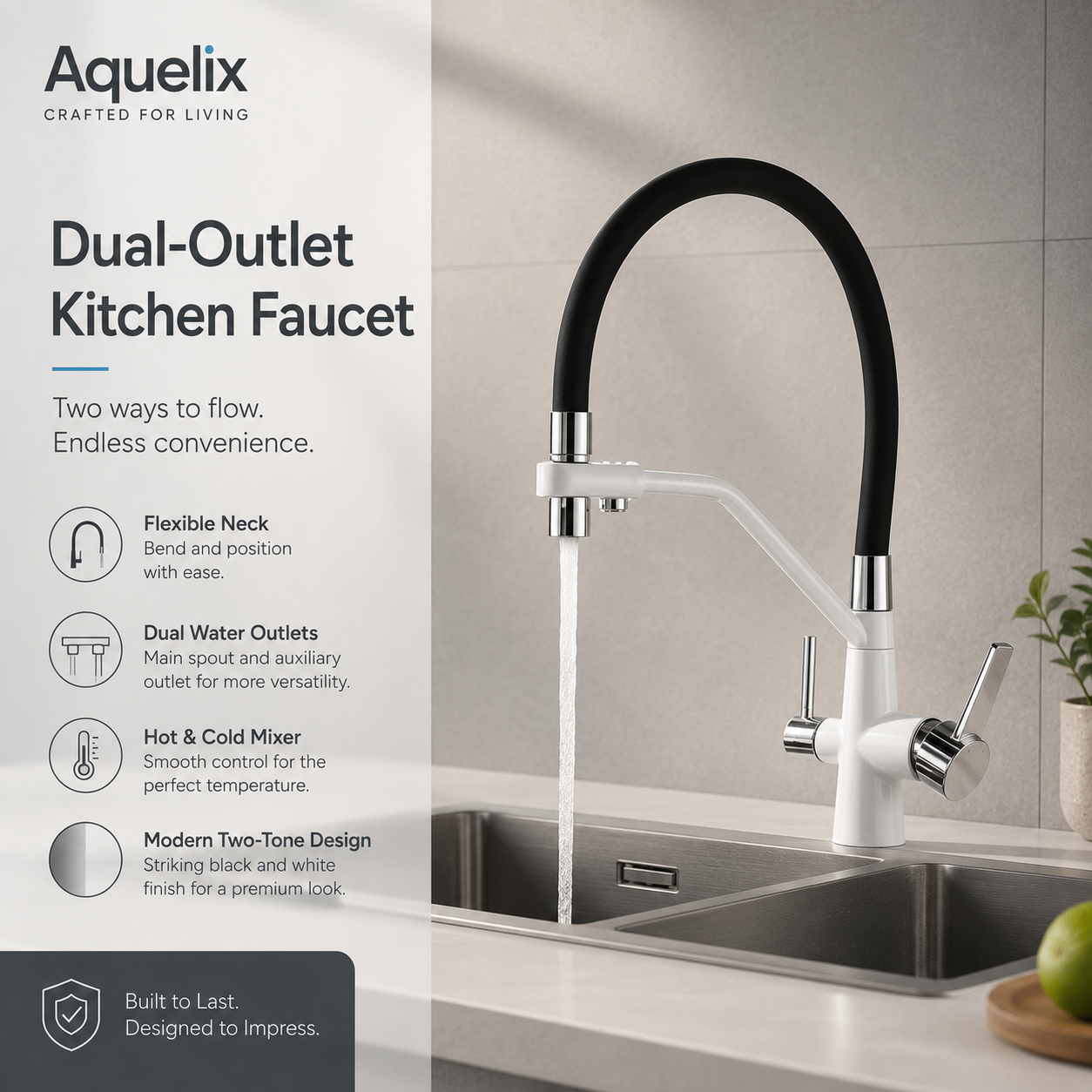 Dual-Outlet Kitchen Faucet - Aquelix Kitchen Faucets manufacturer
