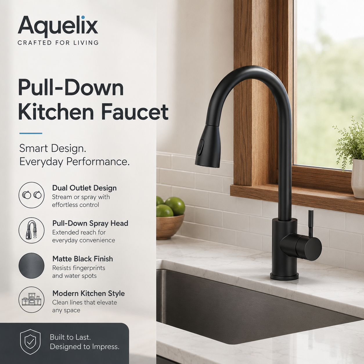 Pull-Down Kitchen Faucet - Aquelix Kitchen Faucets manufacturer