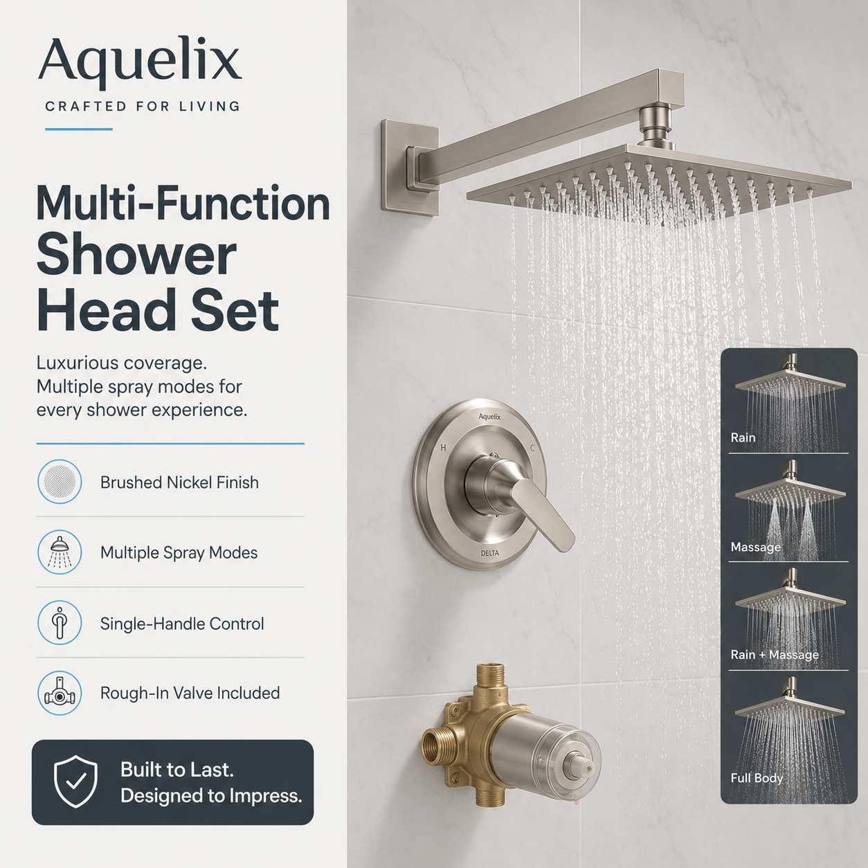 Multi-Function Shower Head Set - Aquelix Shower Systems manufacturer