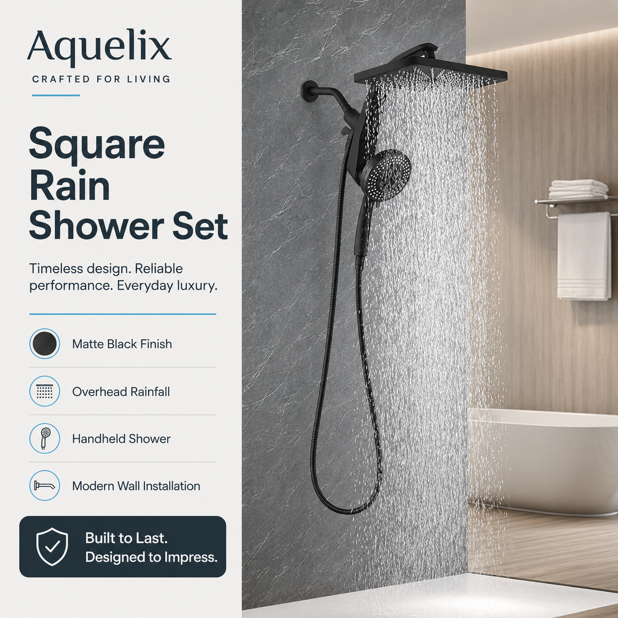 Square Rain Shower Set - Aquelix Shower Systems manufacturer