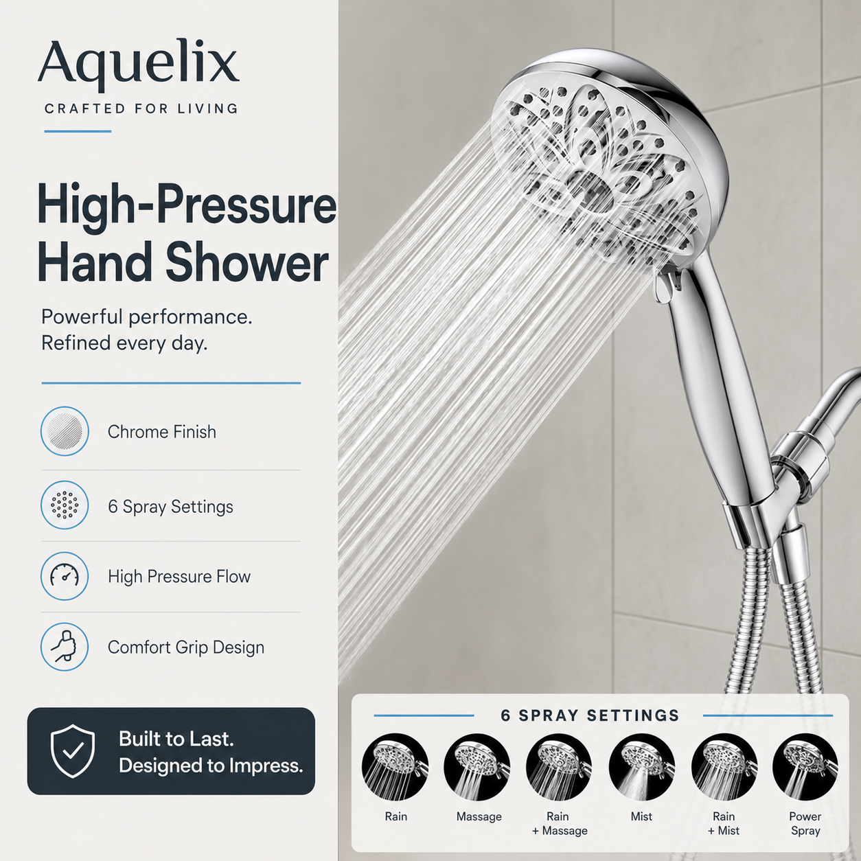 High-Pressure Hand Shower - Aquelix Shower Heads manufacturer