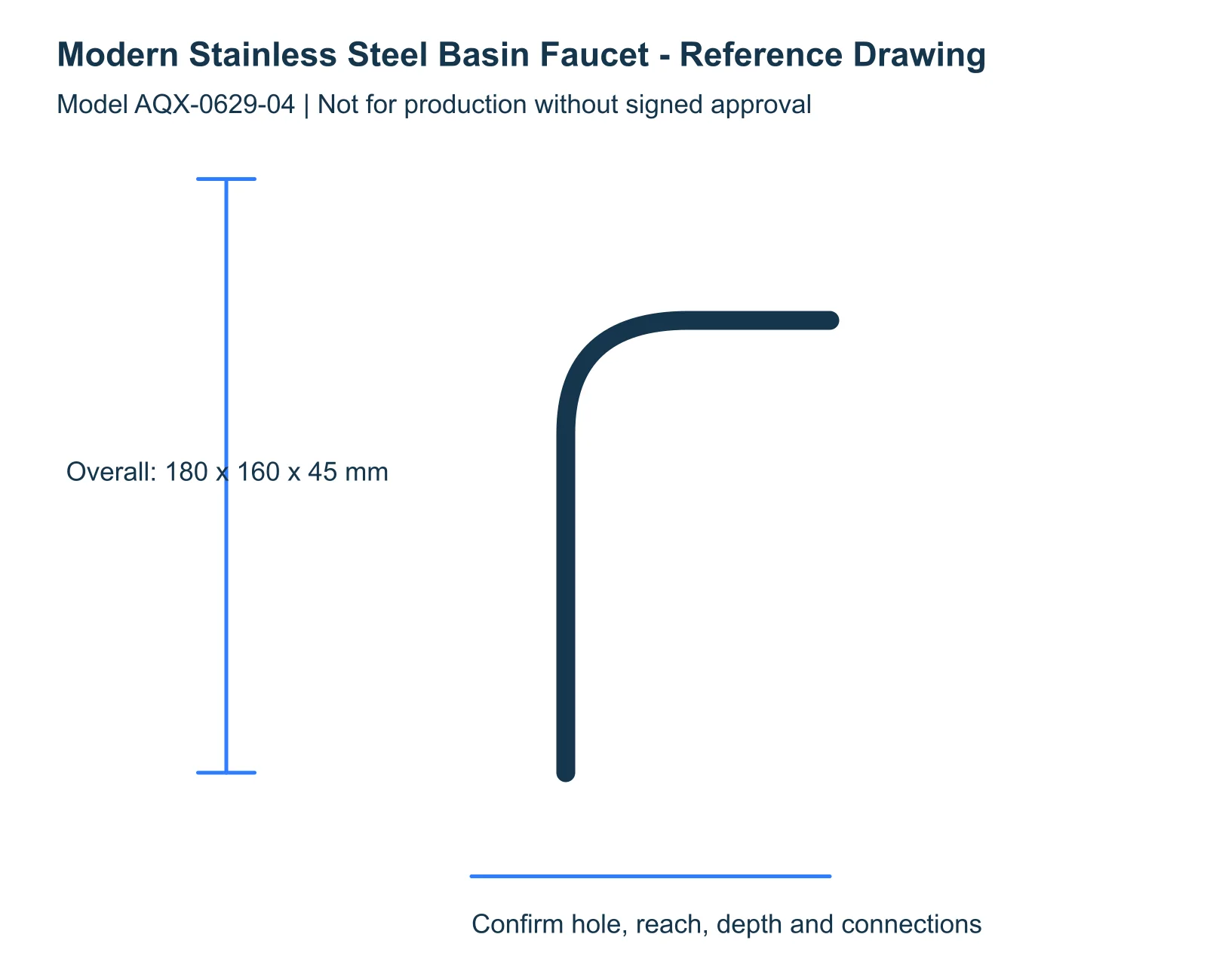 Modern Stainless Steel Basin Faucet reference dimensions and installation drawing