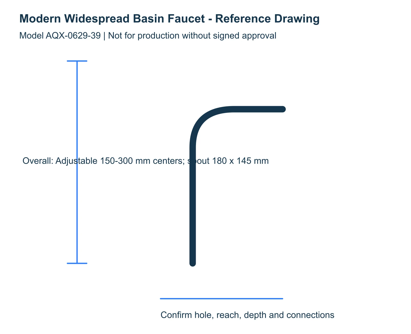 Modern Widespread Basin Faucet reference dimensions and installation drawing